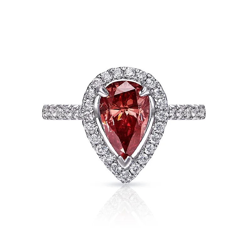 Vintage - Style Women's Diamond Rings with Floral - Engraved Bands and Multiple Diamond AccentsROUGE P 2 Carat Fancy Red Pear Shape Diamond Engagement Ring in 18kt White Gold with Halo GIA Certificate