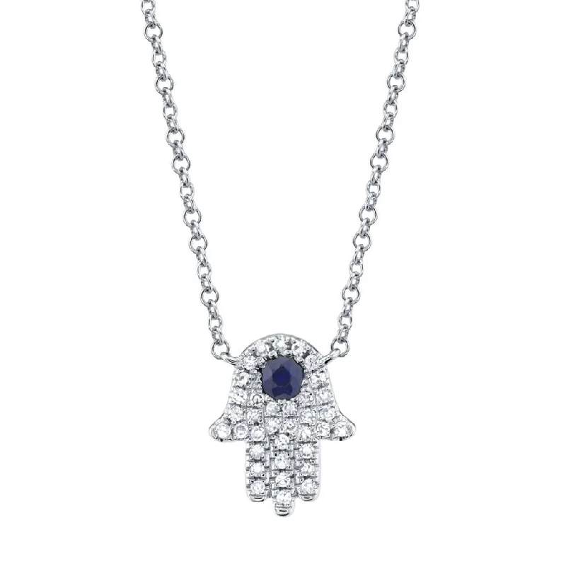 Men's Sapphire Engagement Rings in 18K White Gold with Pave Diamond AccentsShy Creation Diamond & Blue Sapphire Hamsa Pendant Necklace