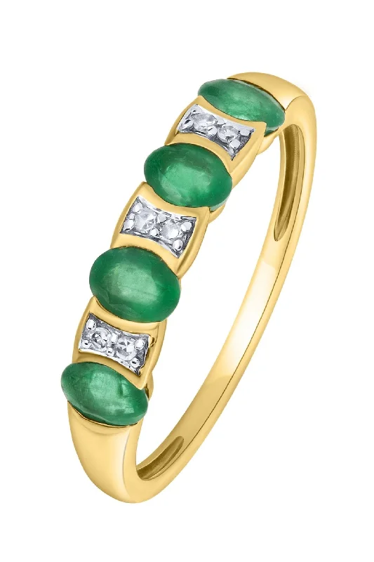 Fashion Rings with Initial Charms in Silver - Plated Metal for a Custom Accessory9ct Yellow Gold Emerald and Diamond Ring