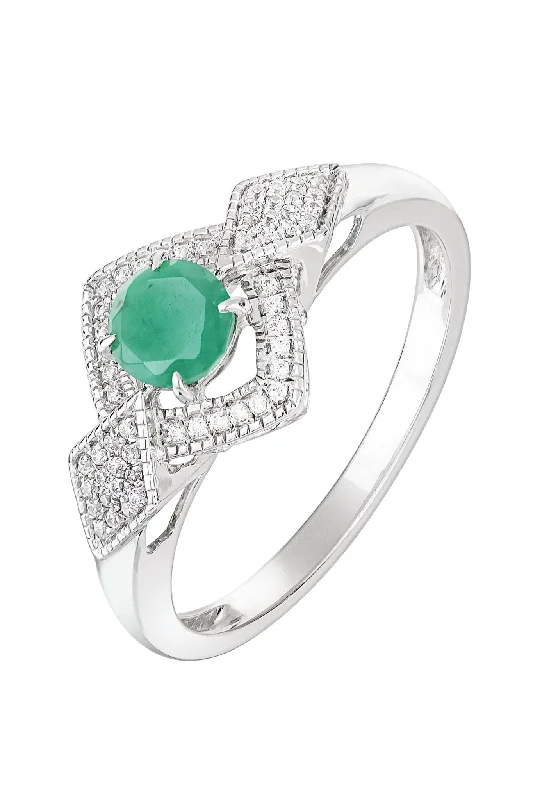 Beaded Fashion Rings in Natural Stones and Cotton Cord for a Handmade Aesthetic9ct White Gold Emerald and 0.12ct Diamond Bridal Ring