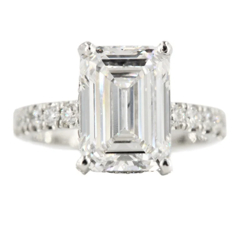 Three - Stone Women's Diamond Rings Symbolizing Past, Present, and Future with Emerald - Cut DiamondsCustom 4 Carat Emerald Cut Engagement Ring