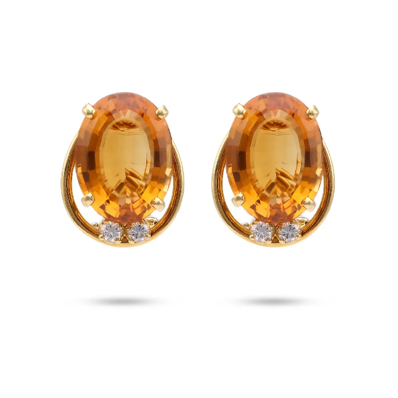 Three - stone diamond engagement ring in rose gold, symbolizing past, present, and futureMid-Century Citrine Diamond 18k Yellow Gold Clip On Earrings