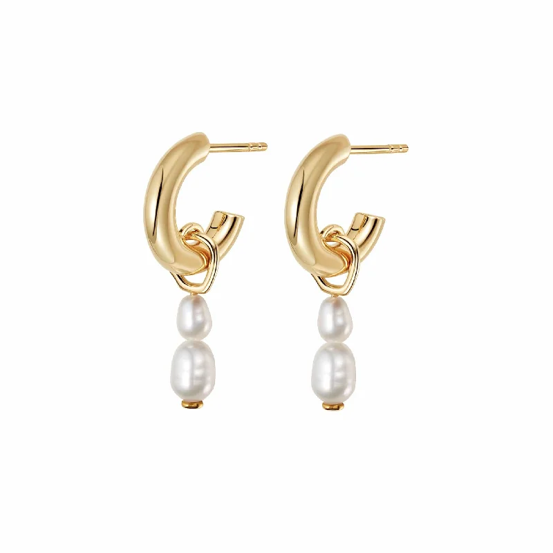 Hypoallergenic hoop earringsDouble Baroque Pearl Hoop Earrings 18ct Gold Plate