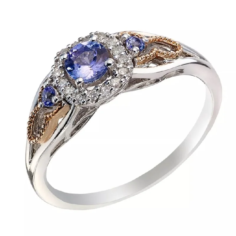 Open - Band Fashion Rings in Sterling Silver with Gemstone InlaysSterling Silver & 9ct Rose Gold Tanzanite and Diamond Ring