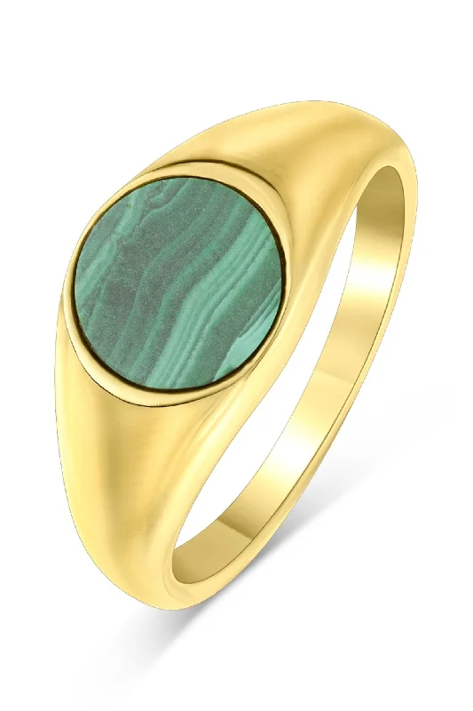 Bangle - Style Fashion Rings in Rose - Gold - Plated Aluminum with Etched Patterns18K Gold Plated Sterling Silver Malachite Signet Ring