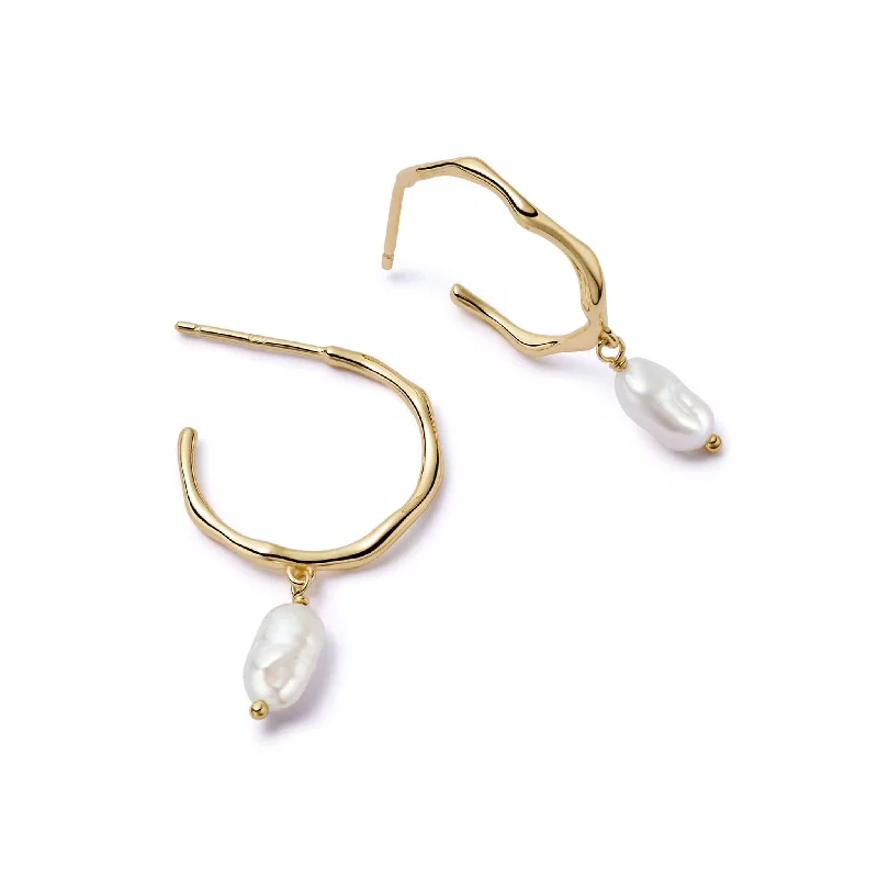 Statement hoop earringsOrganic Hoop Pearl Drop Earrings 18ct Gold Plate