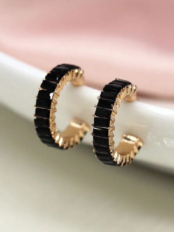 Huggie hoop earringsBlack Oblong Crystal Hoop Earrings