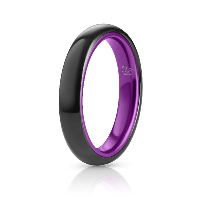 Women's Rings with Birthstones for a Personalized TouchBlack Ceramic Ring - Resilient Purple - 4MM