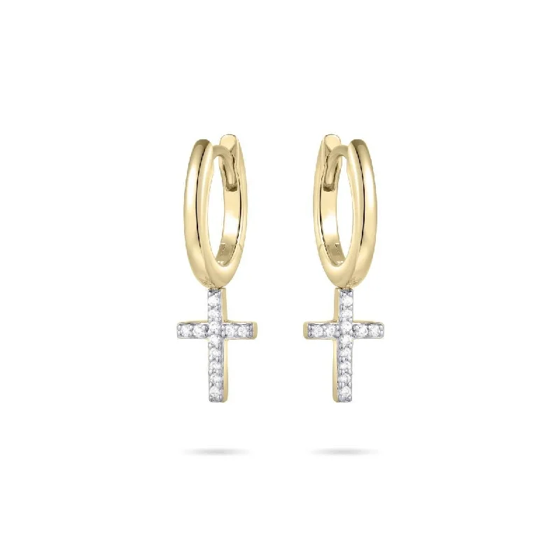 Sterling silver hoop earringsGold Vermeil Hoop Earrings with Dangling Crosses