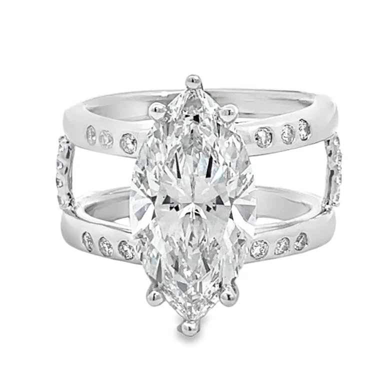 Princess - cut diamond engagement ring with a pavé - set band in platinumLAB GROWN MARQUISE & ROUND DIAMONDS 4.75ctw CUSTOM SPLIT RING