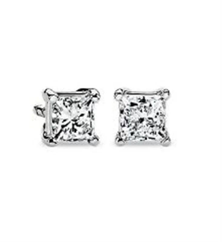 Men's Sapphire Engagement Rings in 18K White Gold with Pave Diamond Accents14K White 4-prong Princess Cut Diamond Stud Earrings