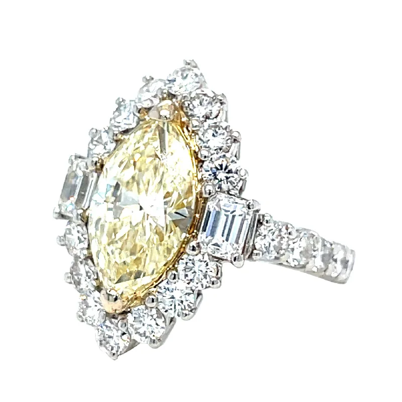 Women's Solitaire Diamond Rings with Round - Cut Diamonds and Platinum Settings for an Elegant Engagement3.12 Carat Fancy Yellow Marquise Cut with Natural Round Diamond Engagement Ring