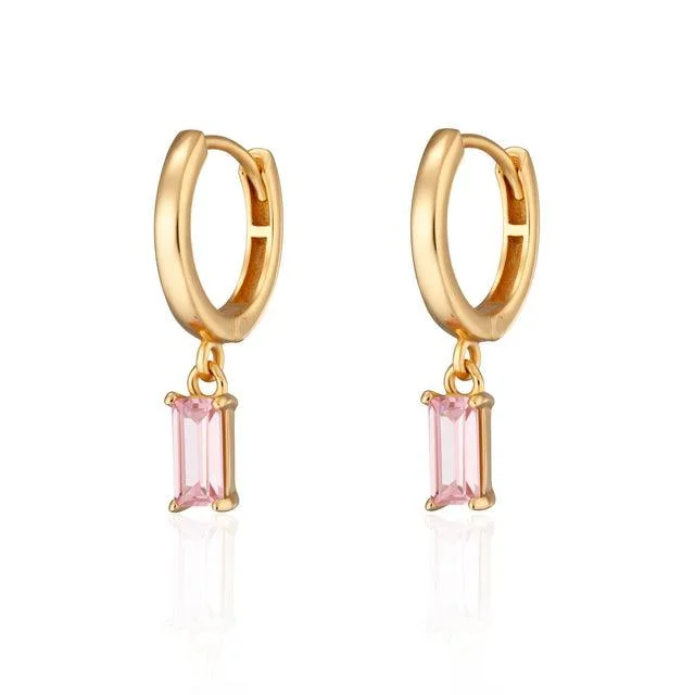 Scream Pretty Pink Baguette Charm Hoop Earrings