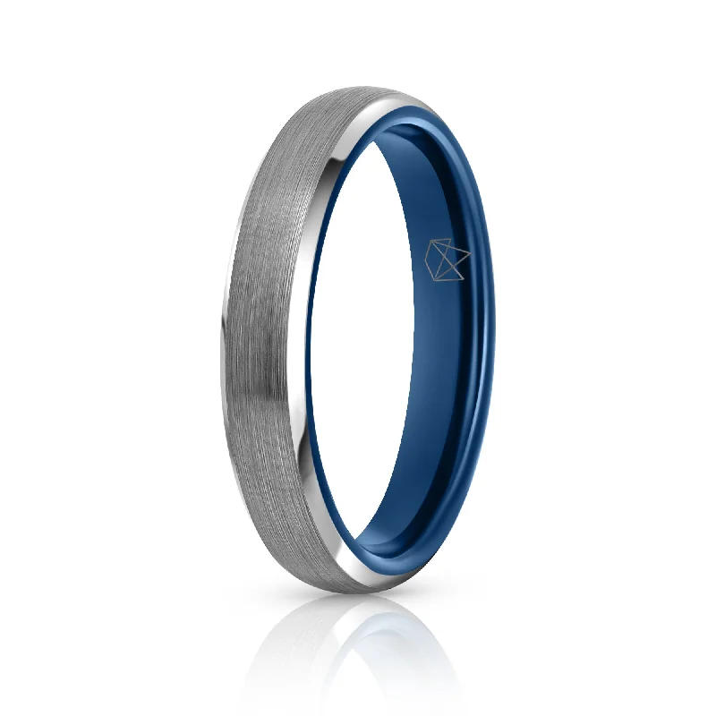 Gothic - Style Women's Rings with Black Onyx and Silver SkullsSilver Tungsten Ring - Blue EMBR - 4MM