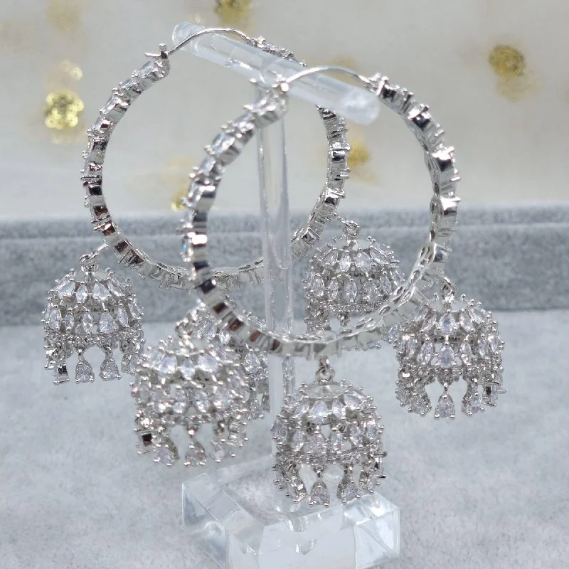 Trendy hoop earringsKANVAL Hoop triple drop AD Jhumki Earrings Silver