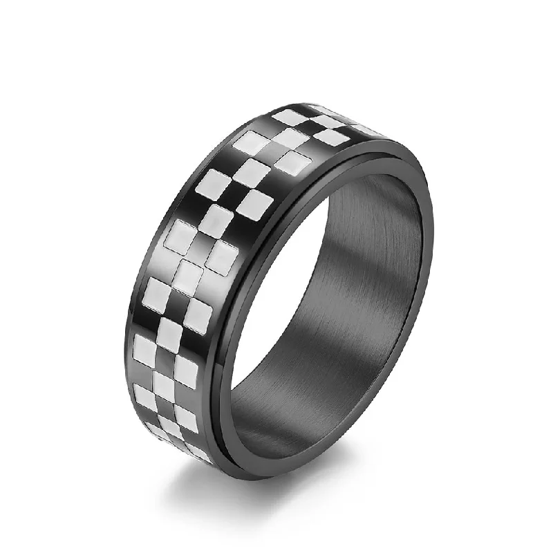 Women's Rings with Hidden Compartments for Secret KeepsakesCycolinks Checkered Flag Spinner Ring