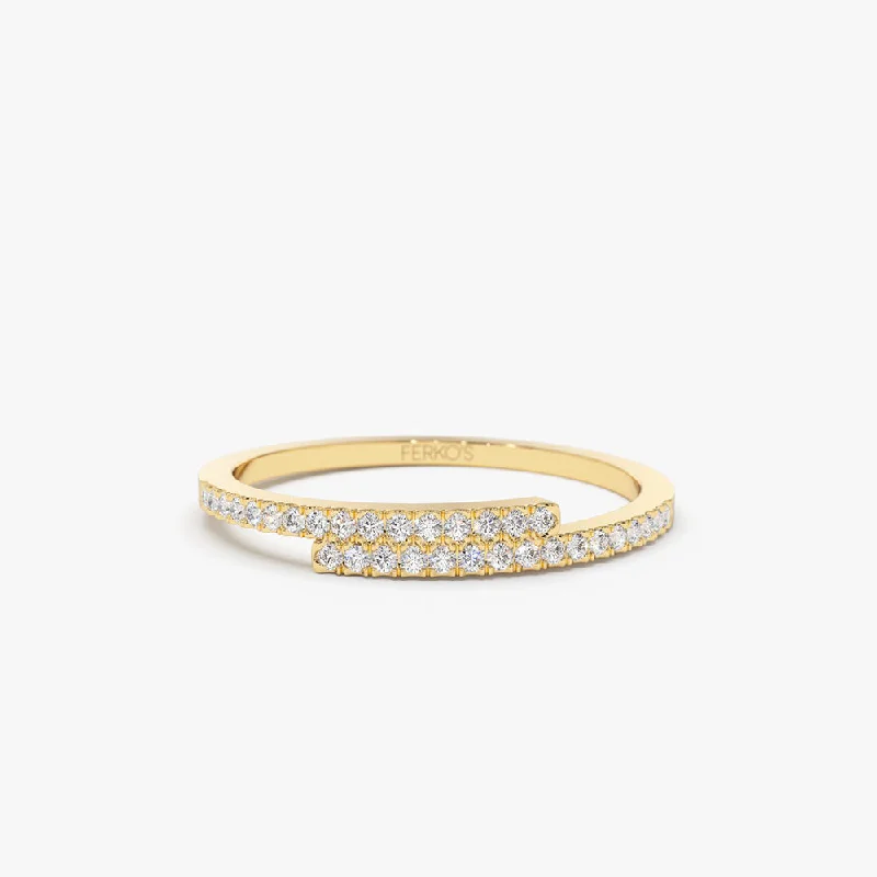 Cathedral - Style Women's Diamond Rings with a Raised Center Setting and Elaborate Metalwork14k Cross Over Diamond Stackable Ring