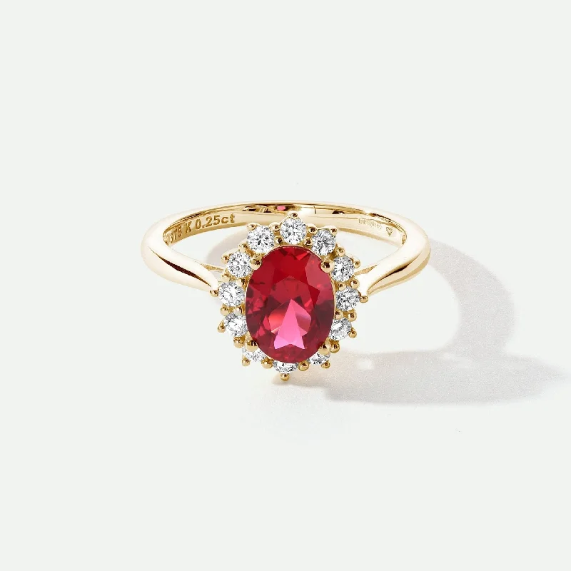 Enamel - Coated Fashion Rings in Bright Colors with Animal - Print PatternsCate | 9ct Yellow Gold 0.25ct tw Lab Grown Diamond and Created Ruby Ring