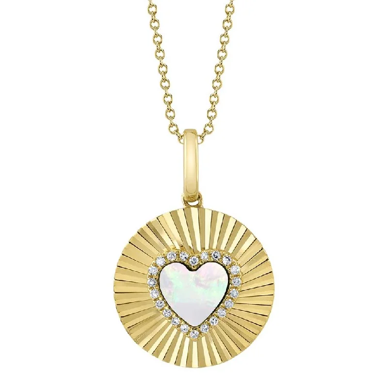 Men's Opal Engagement Rings in 10K Gold with a Milgrain - Trimmed BandShy 14Ky Mother Of Pearl & Diamond Heart Necklace