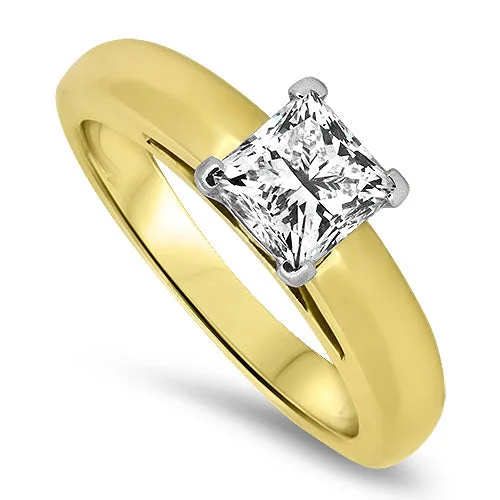 Halo - Style Women's Diamond Rings with a Center Diamond Surrounded by Smaller Diamonds in 18K Gold1.01ct Solitaire Princess Cut Diamond Engagement Ring in 18k Yellow Gold H VS1