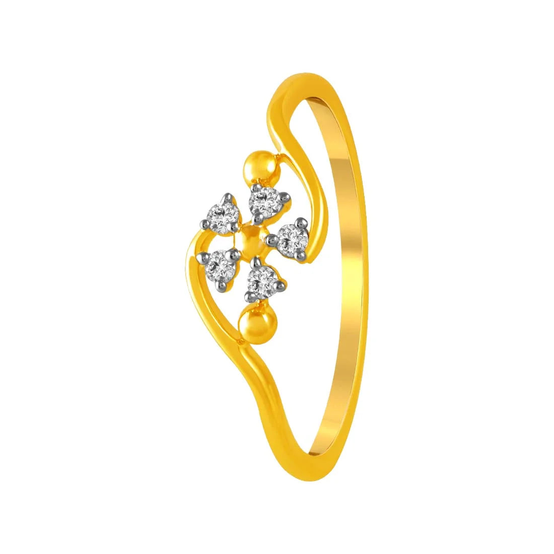 Adjustable Women's Diamond Rings with a Flexible Band for a Comfortable and Custom Fit14K Gold Ring With Five Petal Floral Motif In The Centre