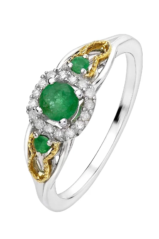 Stackable Fashion Rings in Rose - Gold Tone with Delicate Floral EngravingsSterling Silver & 9ct Yellow Gold Emerald and Diamond Ring