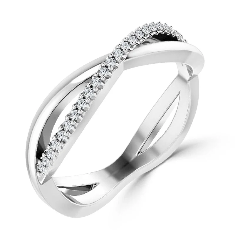 Tennis - Style Women's Diamond Rings with a Continuous Row of Diamonds for a Classic and Versatile Look10K Gold Stackable 1/10ct TDW Infinity Cross Over Round Diamond Ring by Auriya