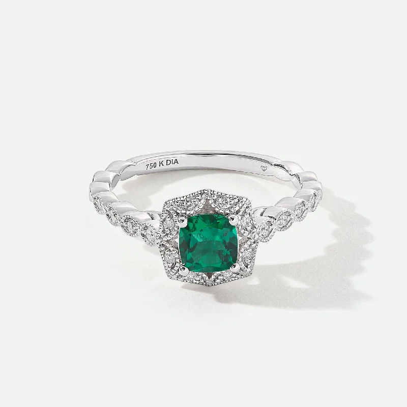 Rhinestone - Embellished Fashion Rings in Silver - Tone Metal for a Glamorous TouchHarlow | 18ct White Gold 0.08ct tw Lab Grown Diamond and Created Emerald Vintage Ring