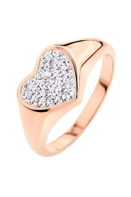 Rhinestone - Embellished Fashion Rings in Silver - Tone Metal for a Glamorous TouchSterling Silver Rose Gold Plated Crystal Heart Signet Ring