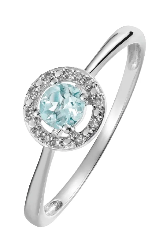 Minimalist Fashion Rings in Stainless Steel with a Single Solitaire CrystalSterling Silver Aquamarine and Diamond Halo Ring