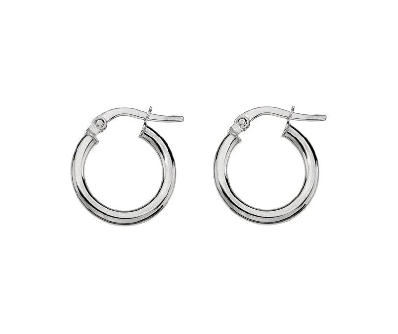 Silver hoop earrings9ct White Gold 10mm Round Hoop Earrings