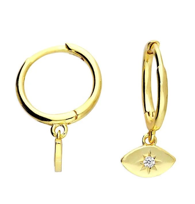 Gold hoop earringsSparkling Eye of Protection Huggie Earrings