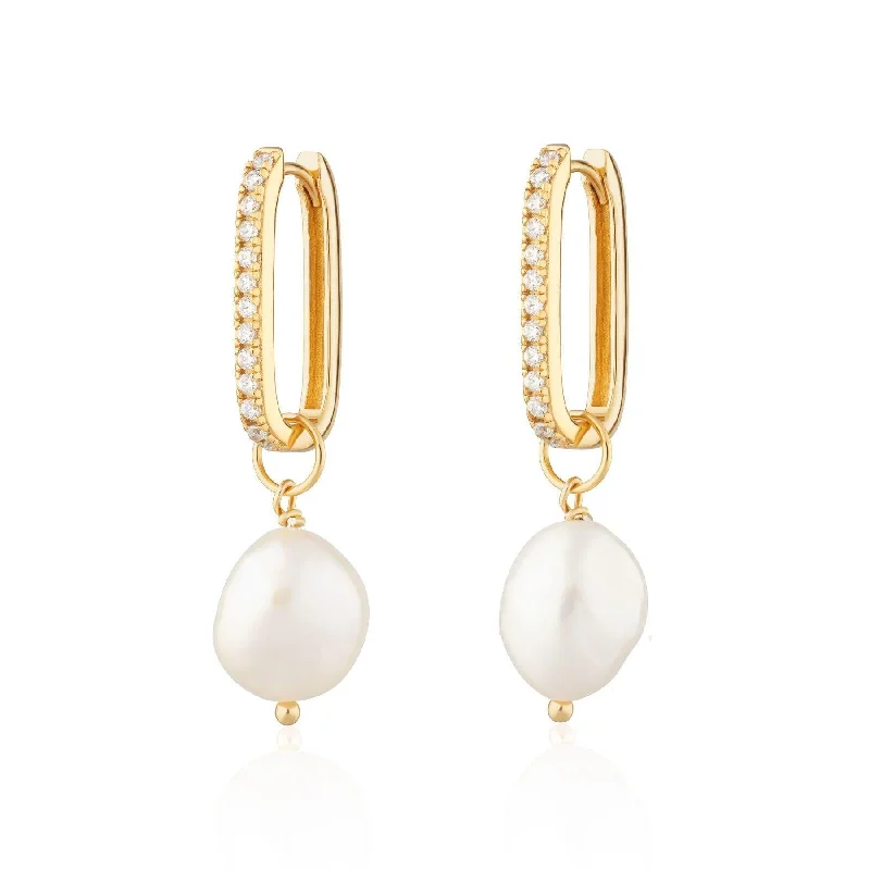 Hoop earrings for womenScream Pretty Hannah Martin Sparkle Oval Hoop Earrings with Baroque Pearls