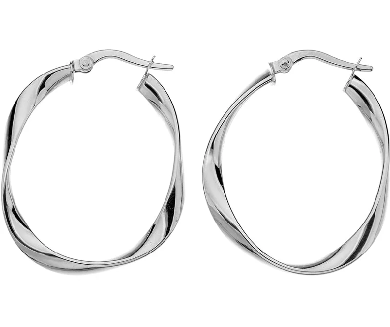 Oval hoop earrings9ct White Gold Subtle Twist Oval Hoop Earrings