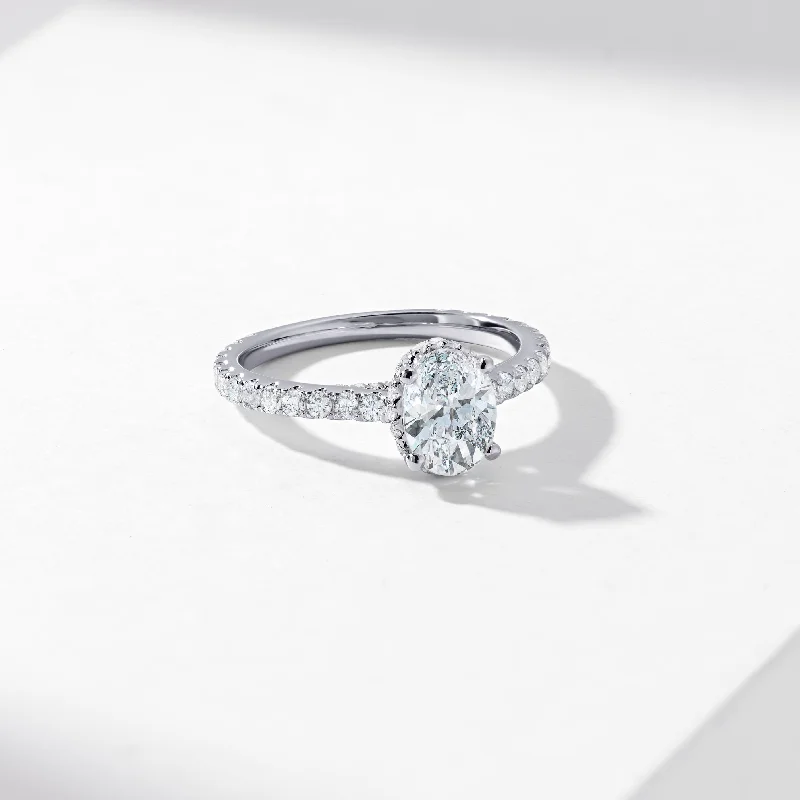 Marquise - cut diamond engagement ring with a split - shank band in platinum1.5ct Oval Diamond Solitaire With Diamond Hidden Halo And Shoulders Engagement Ring 2.0tdw