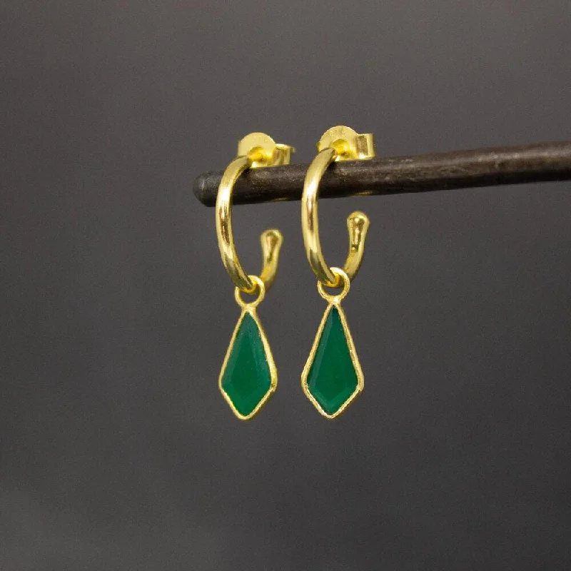 Vintage hoop earrings18ct Gold Vermeil Green Quartz Hoop Earrings