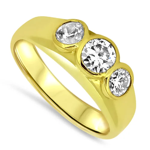 Women's Diamond Rings with Side - Stone Pave Setting for a Sparkling and Continuous ShineTrilogy Style Diamond Ring in 14ct Yellow gold