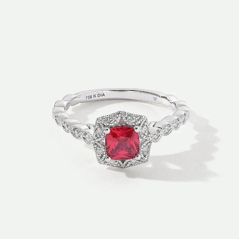 Textured Fashion Rings in Pewter with Hammered and Embossed SurfacesHarlow | 18ct White Gold 0.08ct tw Lab Grown Diamond and Created Ruby Vintage Ring