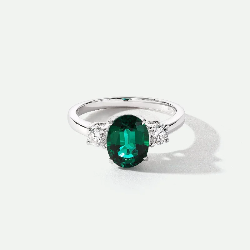 Open - Band Fashion Rings in Sterling Silver with Gemstone InlaysEllison | 9ct White Gold 0.33ct tw Lab Grown Diamond and Created Emerald Ring