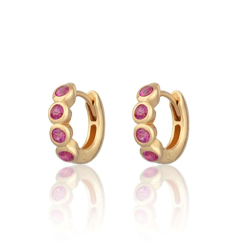 Huggie hoop earringsScream Pretty Bezel Huggie Earrings with Ruby Pink Stones