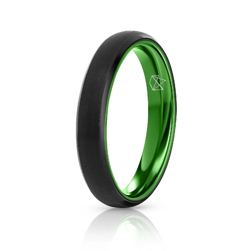 Silicone Women's Rings for a Comfortable and Durable OptionBlack Tungsten Ring - Resilient Green - 4MM