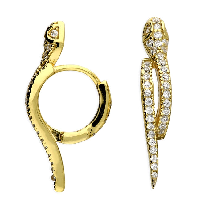 Oval hoop earringsGold Vermeil Cubic Zirconia Snake Huggie Earrings