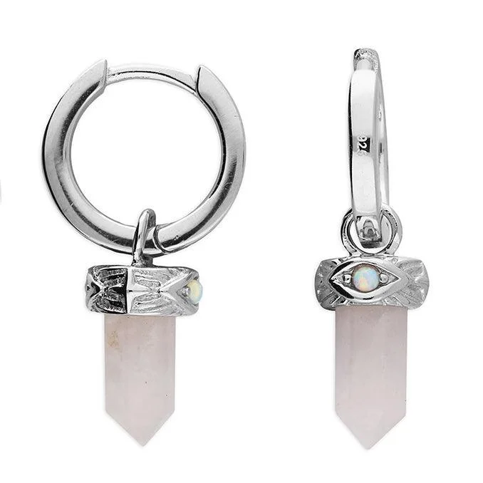 Personalized hoop earringsSilver Huggie with Rose Quartz Charm