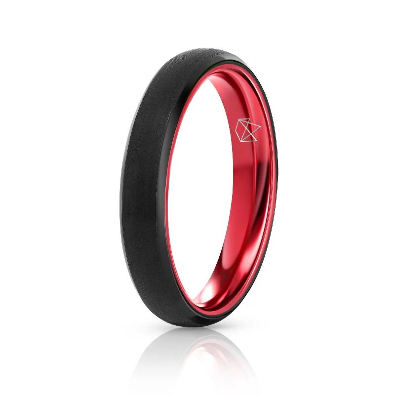 Tennis - Style Women's Rings with a Row of Round Diamonds in PlatinumBlack Tungsten Ring - Resilient Red - 4MM