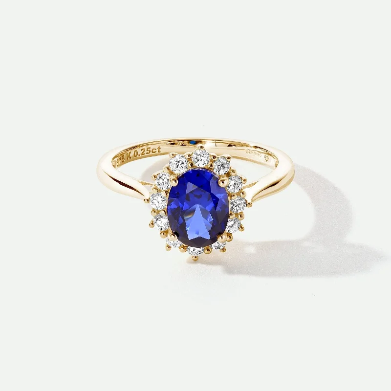 Statement - Making Fashion Rings in Gold - Plated Brass with Oversized Cubic Zirconia StonesCate | 9ct Yellow Gold 0.25ct tw Lab Grown Diamond and Created Sapphire Ring