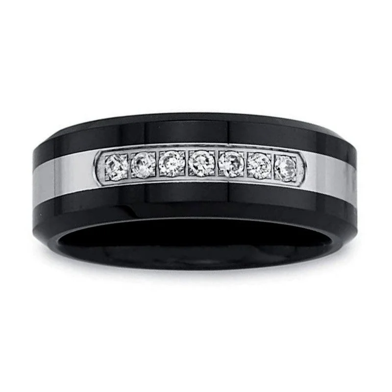 Women's Diamond Rings with Sapphire Accents in Blue for a Colorful and Sophisticated TouchMen's 8mm Diamond Black Ceramic Steel Wedding Band