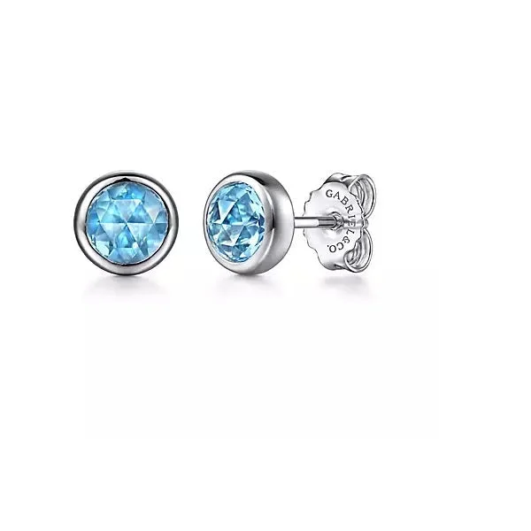 Men's Aquamarine Engagement Rings in 9K Gold with a Bezel - Set StoneSterling Silver Round Blue Topaz Bezel Set Stud Earrings.