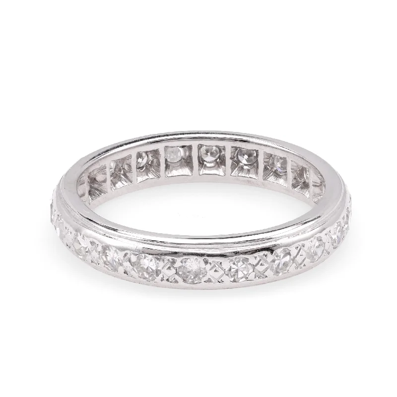 Marquise - cut diamond engagement ring with a split - shank band in platinumVintage Diamond 18K White Gold Eternity Band