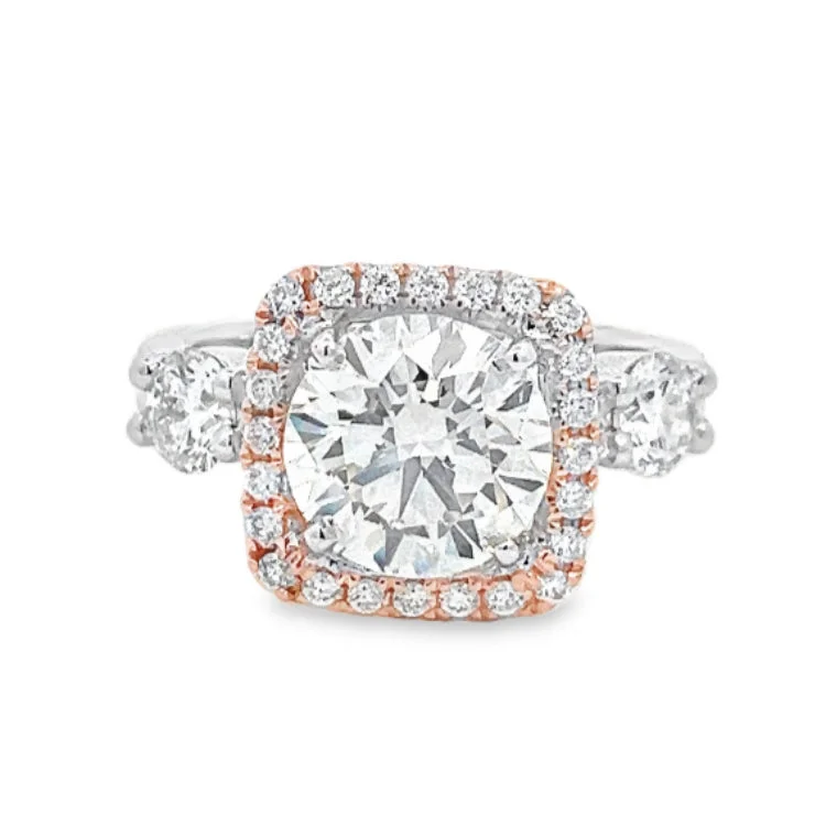 Marquise - cut diamond engagement ring with a split - shank band in platinumLAB GROWN ROUND DIAMONDS 4.35ctw PRONG SET HALO RING