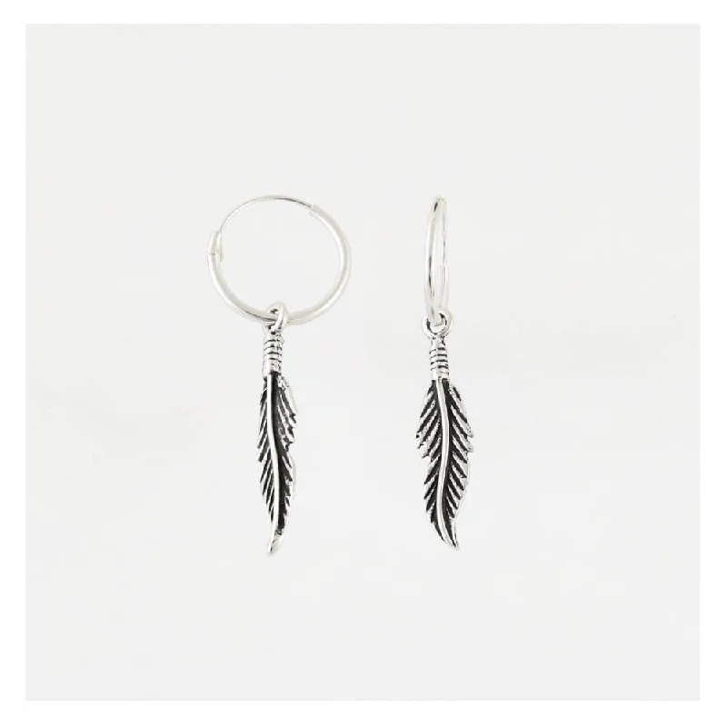 Trendy hoop earringsKingsley Ryan Sterling Silver Dangly Feather Hoops